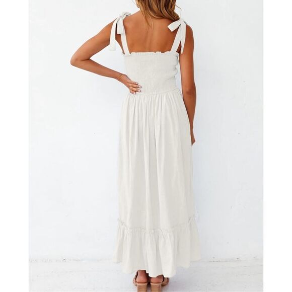 NEW Tie Strap Ruffle A Line Beach Long Maxi Dress L 12/14 - Picture 3 of 9